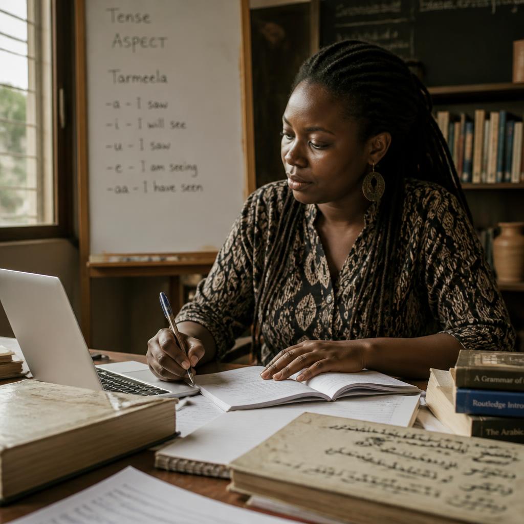 Phibbian Muthama working on a Swahili translation manuscript